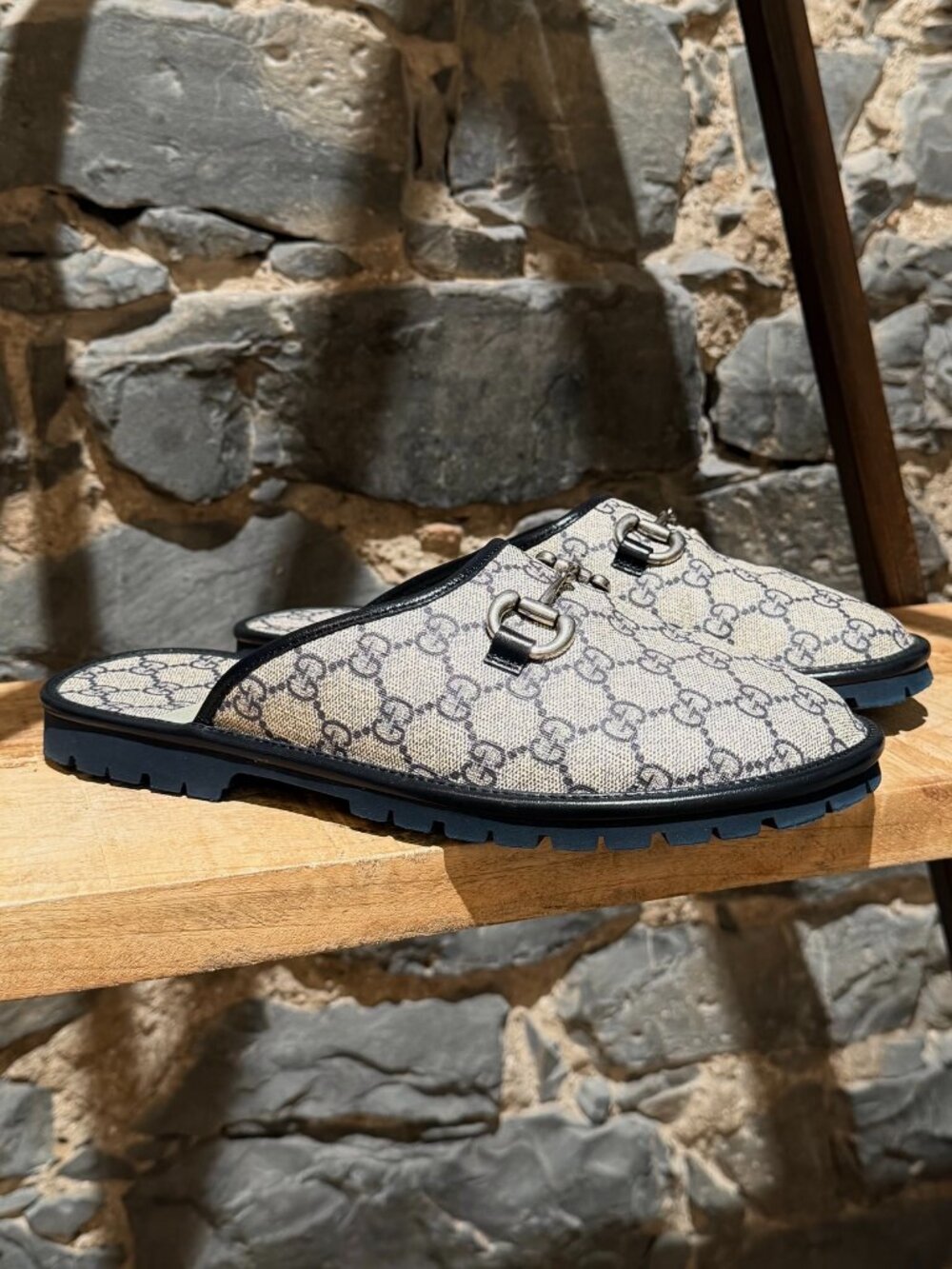 Gucci Navy Supreme GG Horsebit Slippers